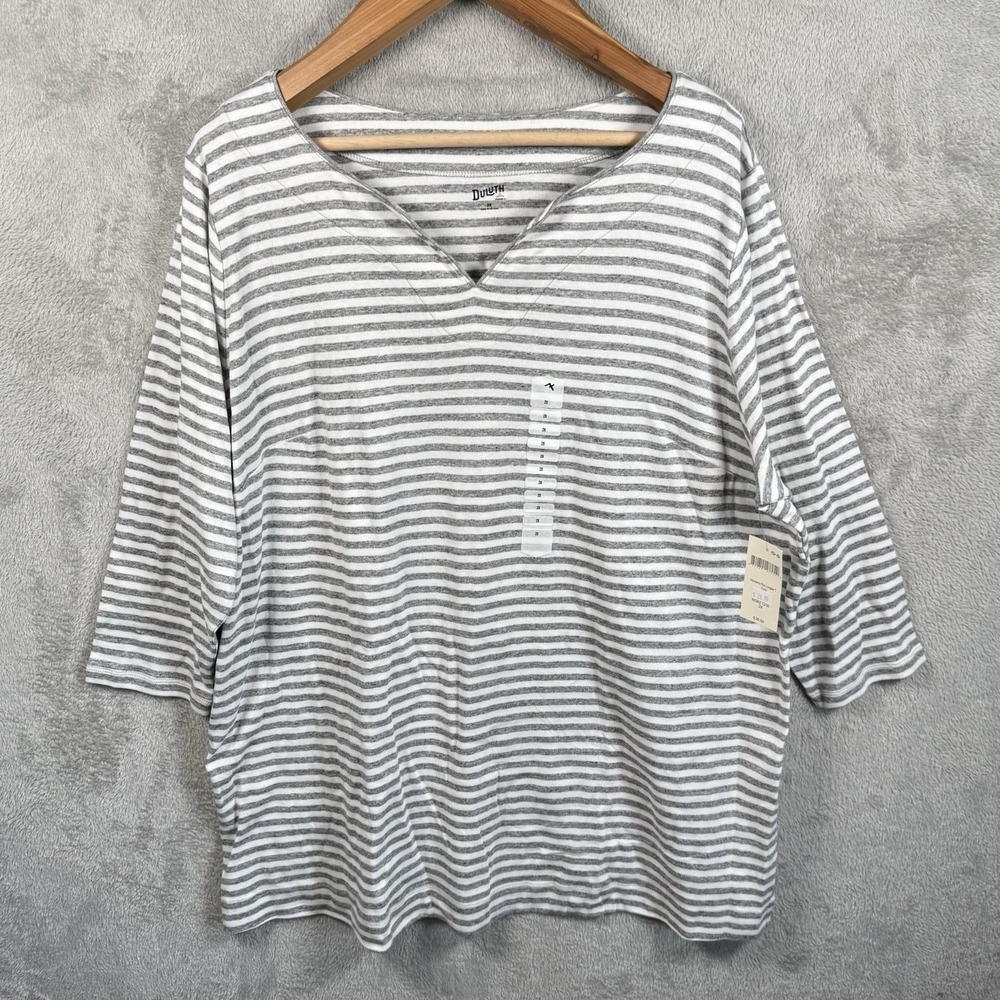 Duluth Trading Longtail Tunic Shirt Womens 2X Gray Stripe 40362 CHX NWT
